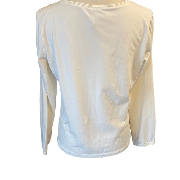 j Jill Stretch Size Medium Long Sleeve Tee With Pink Crochet Florets on Bodice - Picture 5 of 8